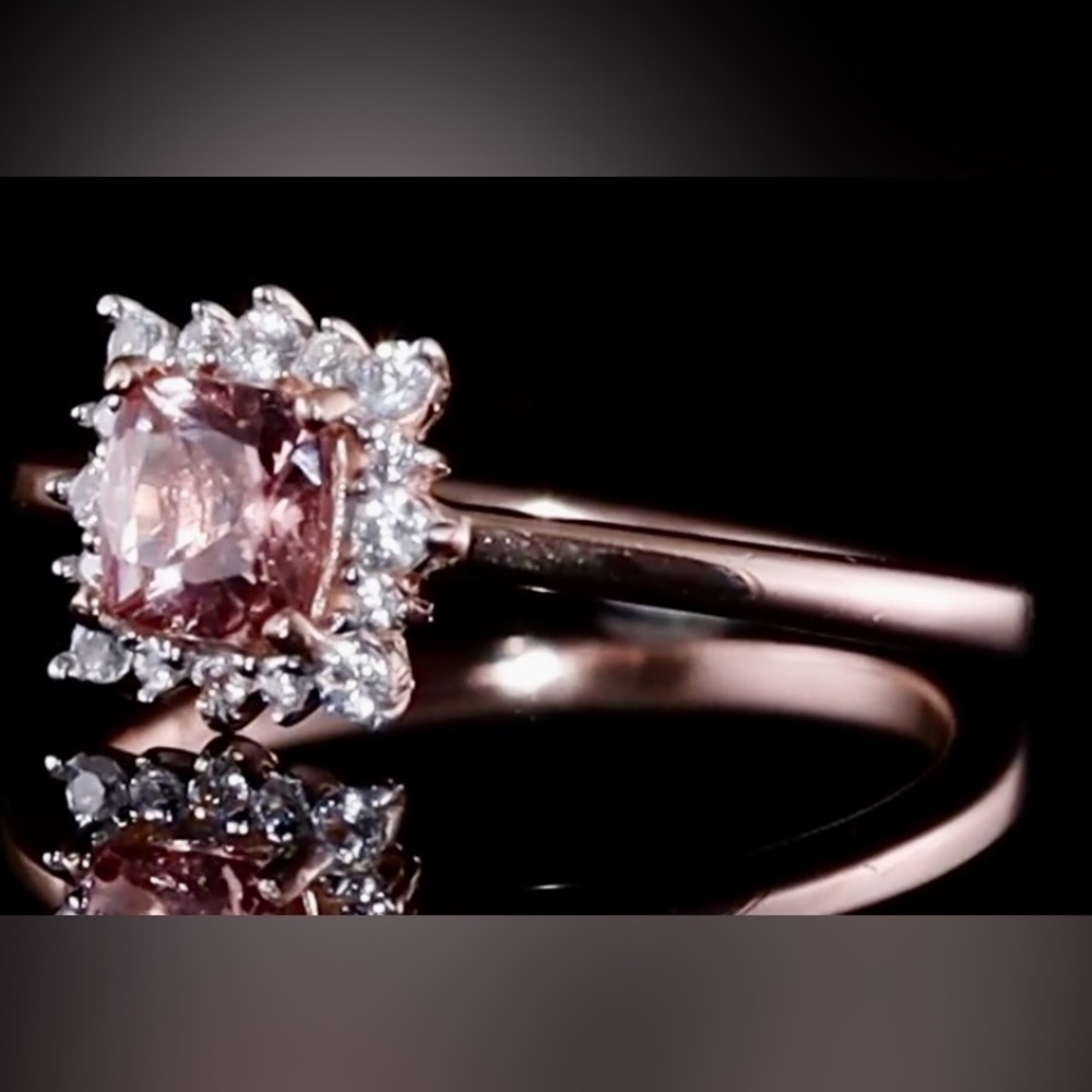 Blush Pink Apatite Halo Ring 14K Rose Gold over 925 Sterling Silver - Picture 14 of 14